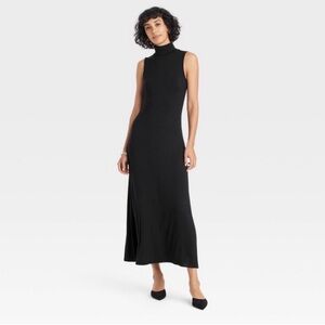 A new day - Black Turtleneck Ribbed Maxi Dress